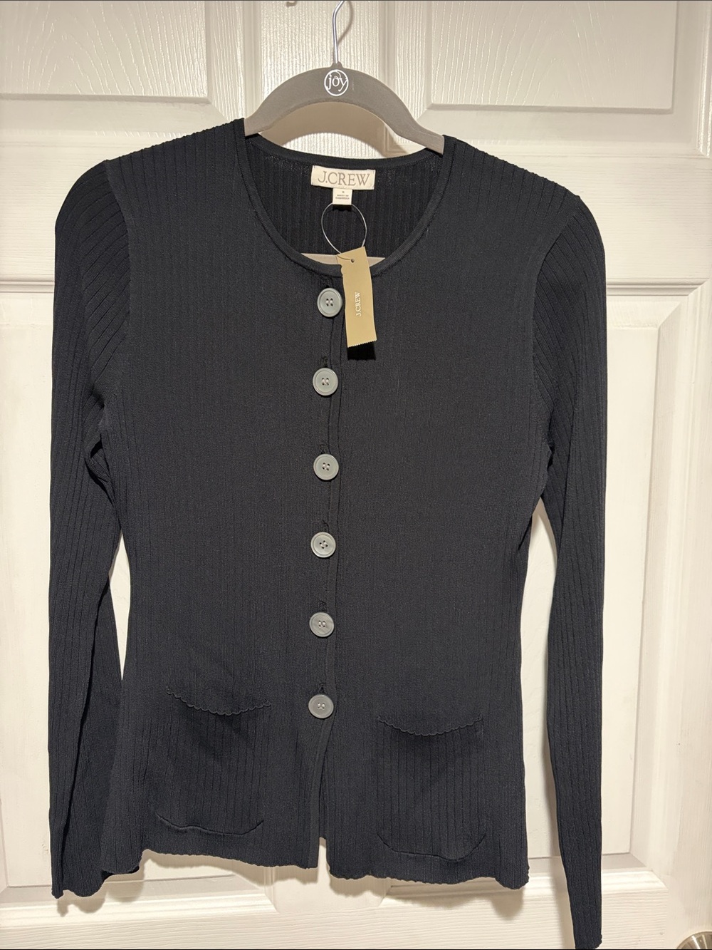 J. Crew Black Ribbed Button-Front Long Sleeve Cardigan